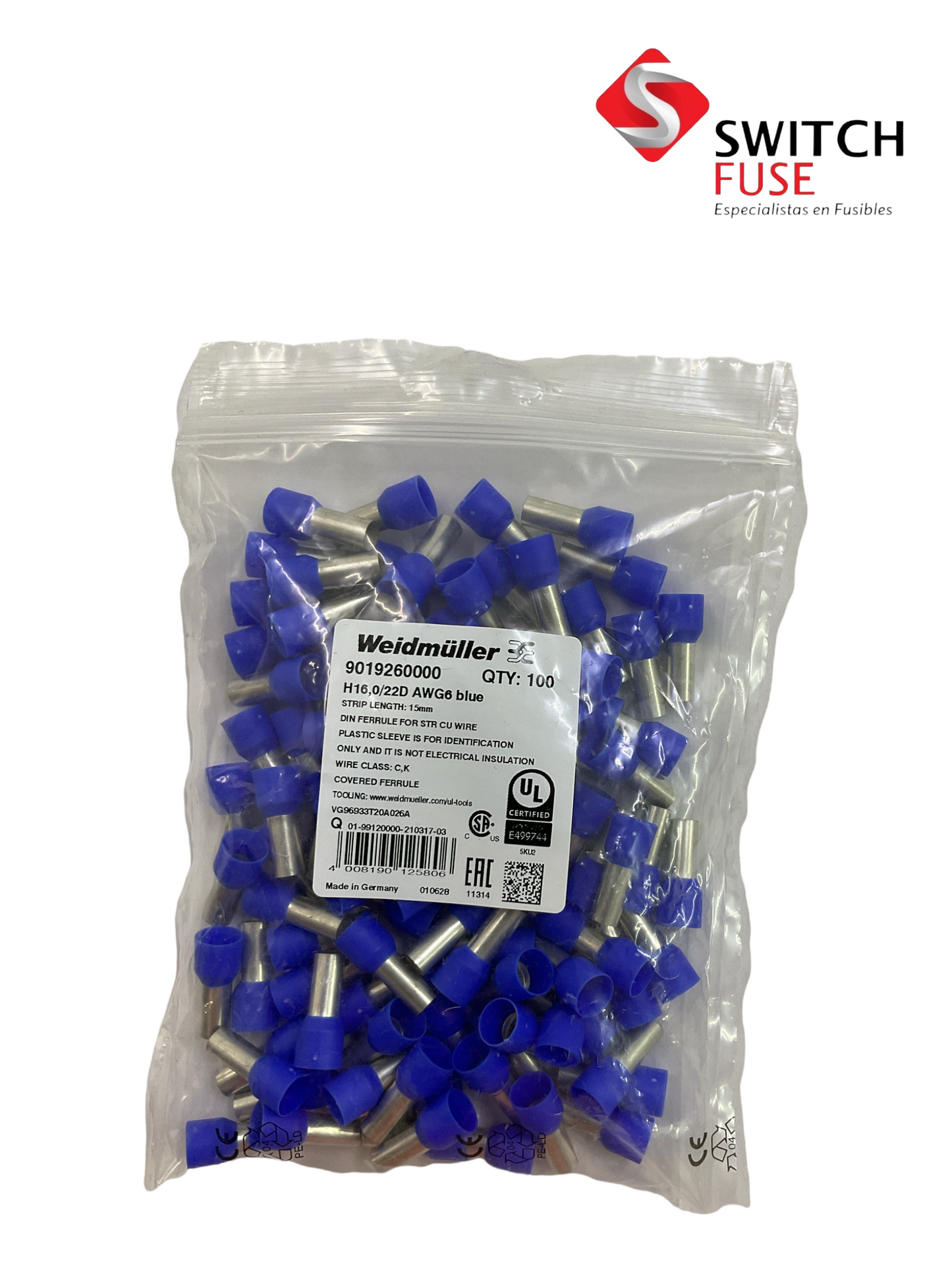 FERRULES AWG 6 DE COLOR AZUL